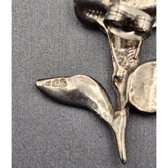 VTG Sterling Silver Floral Lily Post Earrings 1" Etched Details 5.69g - Picture 3 of 5